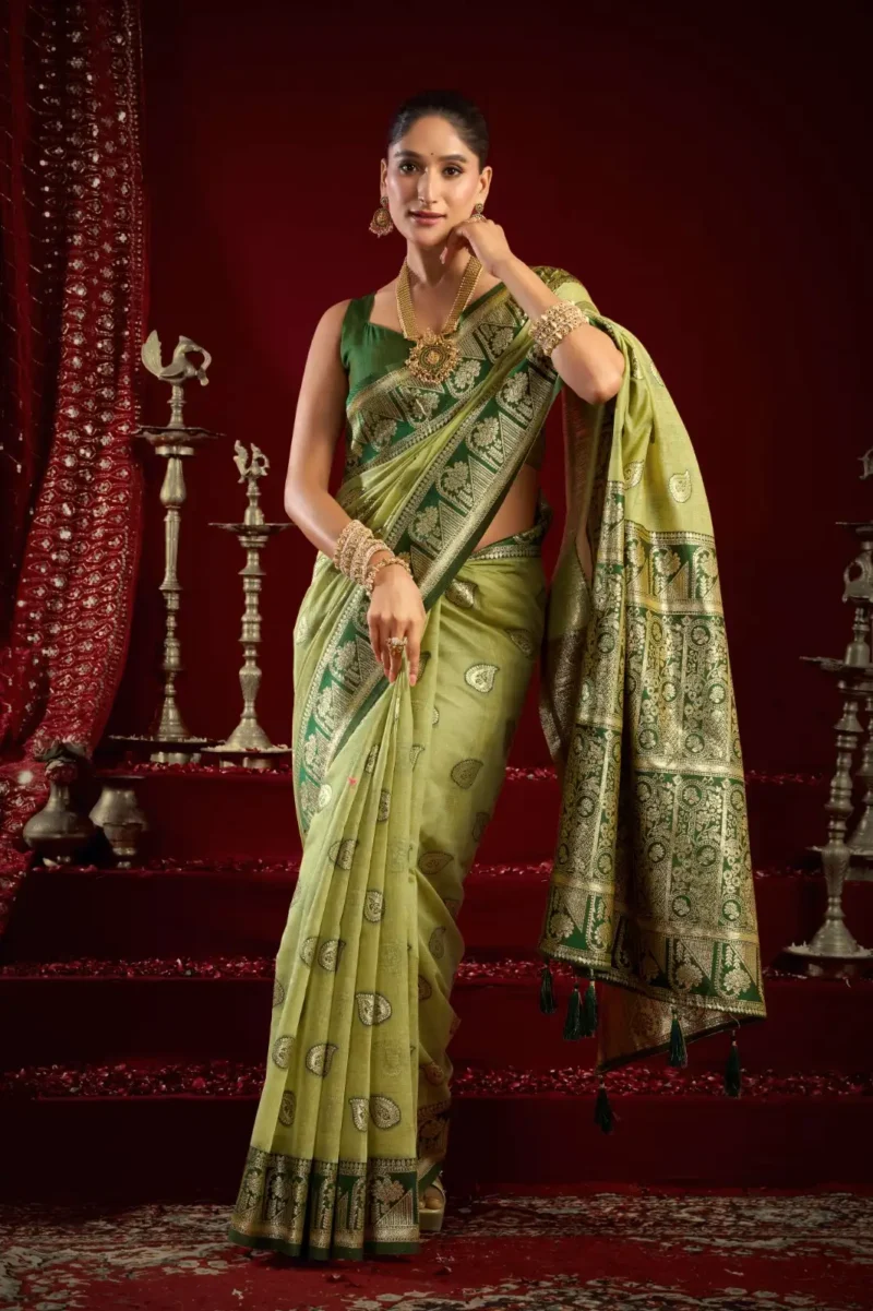 Pista Colour Fancy Modal Banarasi Silk Saree front look