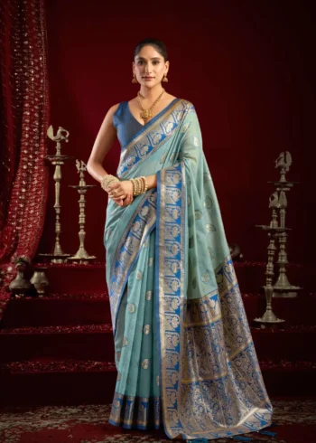 Sky Blue Colour Fancy Modal Banarasi Silk Saree front look