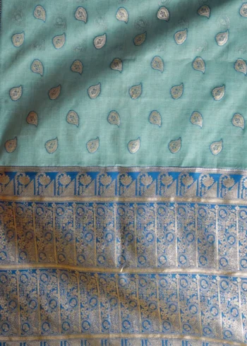 Sky Blue Colour Fancy Modal Banarasi Silk Saree open close work