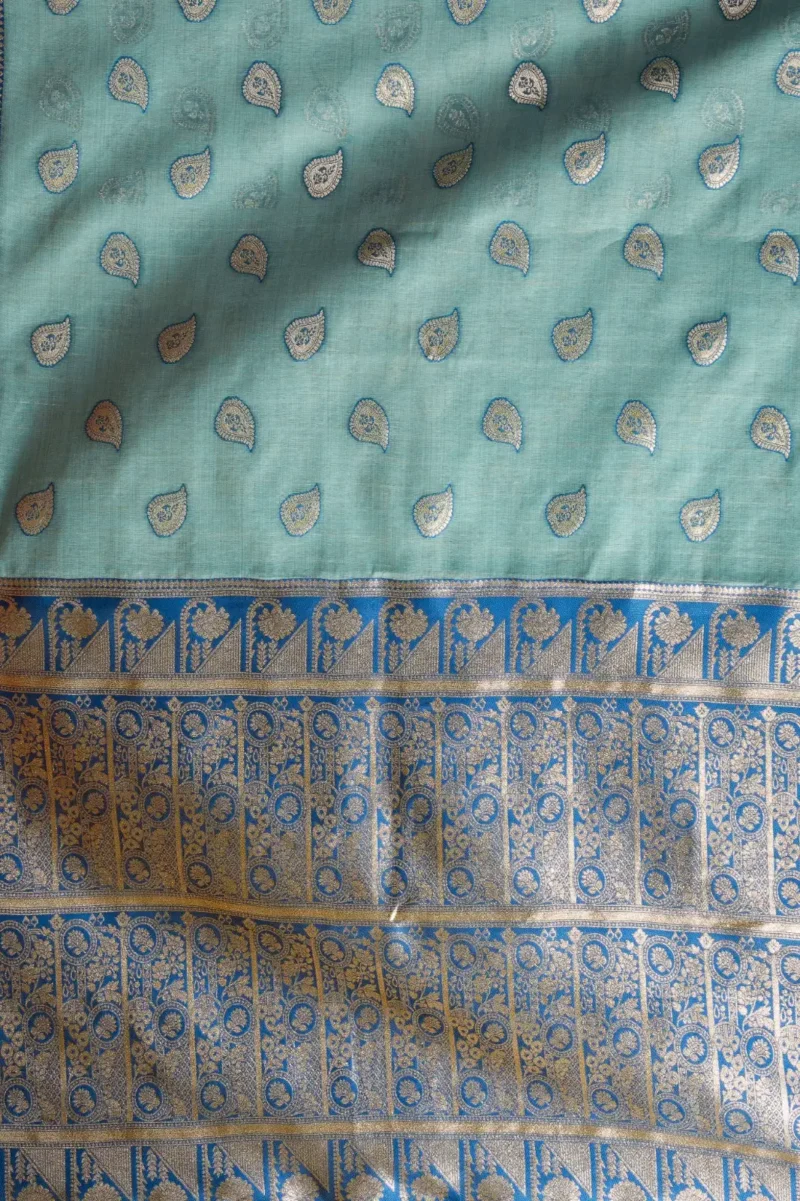 Sky Blue Colour Fancy Modal Banarasi Silk Saree open close work
