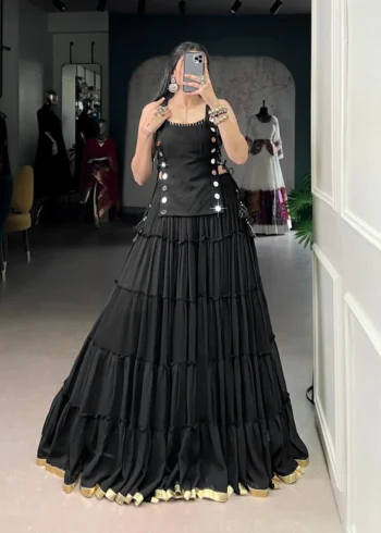 Black Colour Feather-Light Navratri Lehenga with Koti & Blouse front look