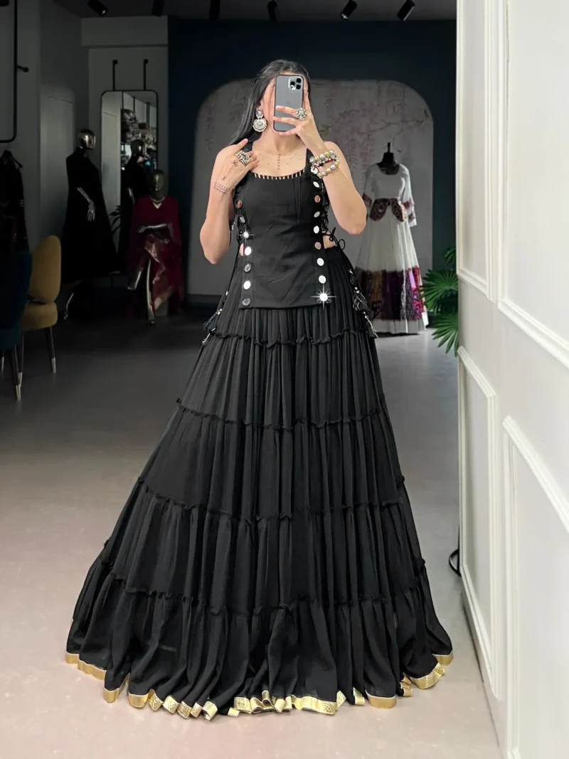 Black Colour Feather-Light Navratri Lehenga with Koti & Blouse front look