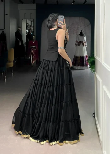 Black Colour Feather-Light Navratri Lehenga with Koti & Blouse back side look