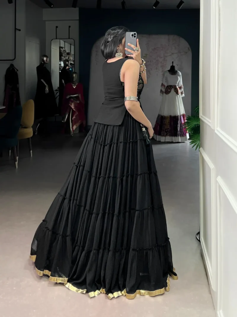 Black Colour Feather-Light Navratri Lehenga with Koti & Blouse back side look