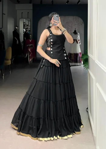 Black Colour Feather-Light Navratri Lehenga with Koti & Blouse side look