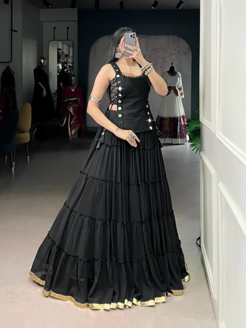 Black Colour Feather-Light Navratri Lehenga with Koti & Blouse side look