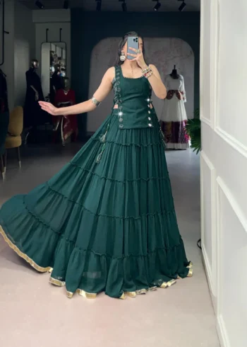 Green Colour Feather-Light Navratri Lehenga with Koti & Blouse full flair