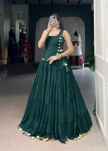 Green Colour Feather-Light Navratri Lehenga with Koti & Blouse side look