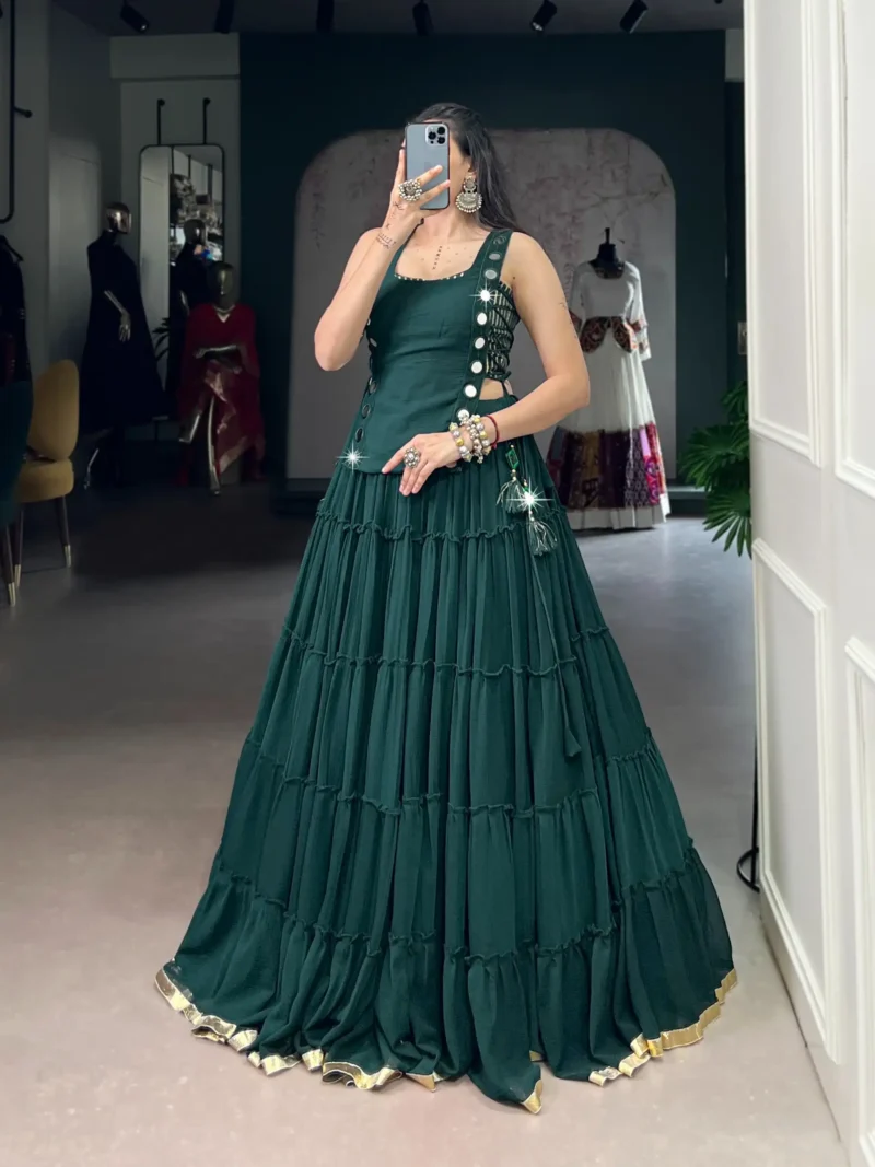 Green Colour Feather-Light Navratri Lehenga with Koti & Blouse side look