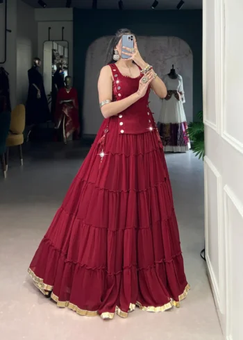 red Colour Feather-Light Navratri Lehenga with Koti & Blouse side look