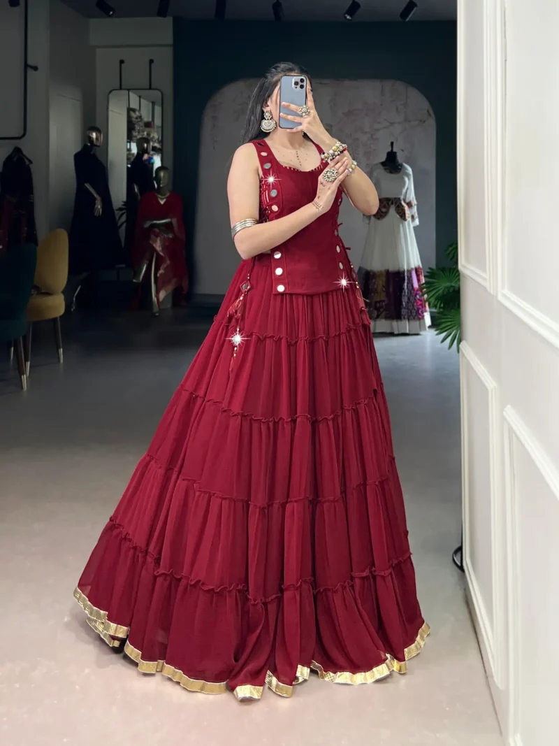 red Colour Feather-Light Navratri Lehenga with Koti & Blouse side look