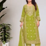 icky green Chinon Salwar Suit with Sequin Embroidery front look