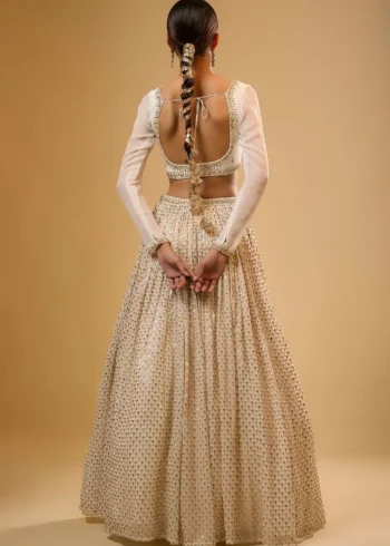 Ivory White Colour Georgette Bridesmaid Lehenga back