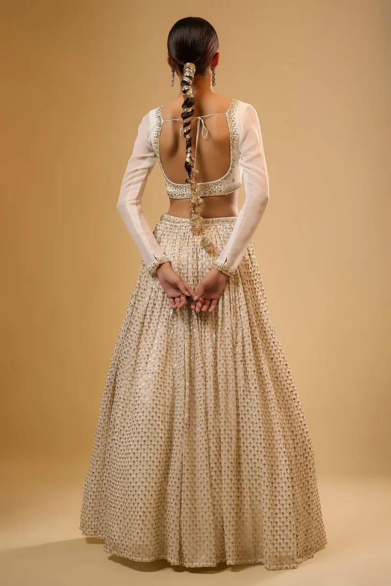 Ivory White Colour Georgette Bridesmaid Lehenga back