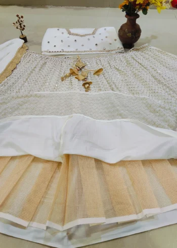 Ivory White Colour Georgette Bridesmaid Lehenga close can can