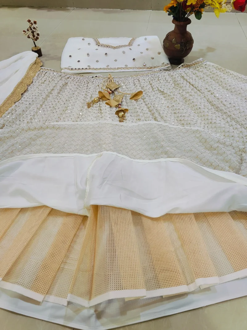 Ivory White Colour Georgette Bridesmaid Lehenga close can can