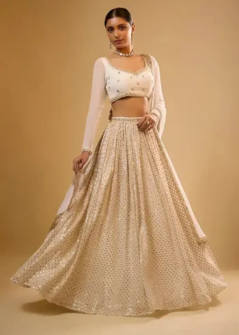 Ivory White Colour Georgette Bridesmaid Lehenga full
