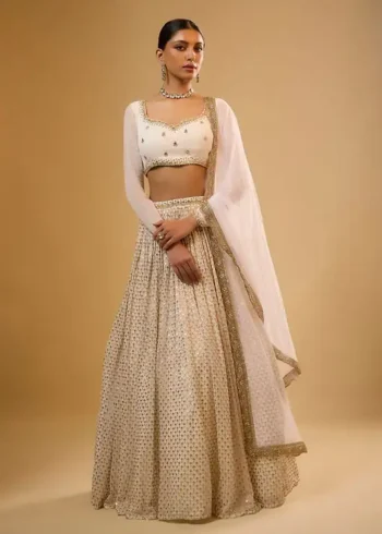 Ivory White Colour Georgette Bridesmaid Lehenga front
