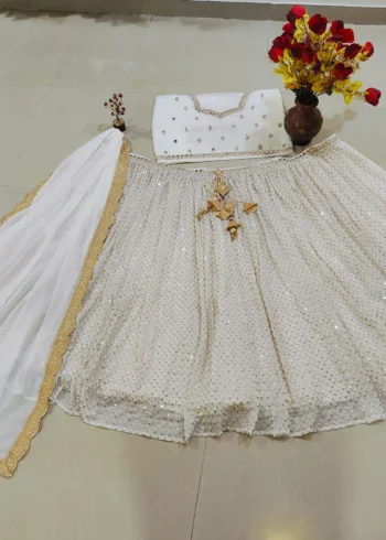 Ivory White Colour Georgette Bridesmaid Lehenga real product