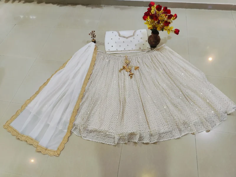 Ivory White Colour Georgette Bridesmaid Lehenga real product