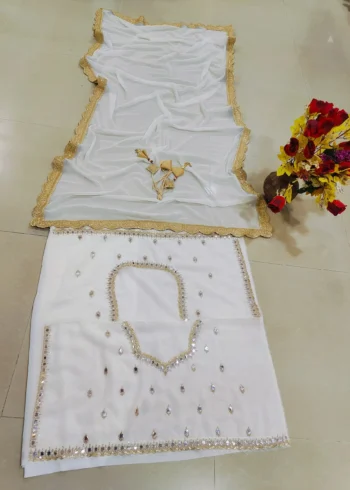 Ivory White Colour Georgette Bridesmaid Lehenga blouse work details