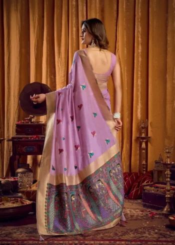 Lavender Colour Katha Work Modal Saree back side look