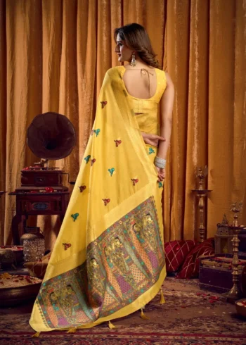 Mustard Colour Katha Work Modal Saree back side look