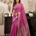 Pink Colour Khadi Cotton Saree with Brocade Blouse front look