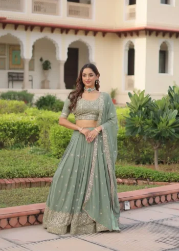 Misty Sea Green Georgette Bridesmaid Lehenga