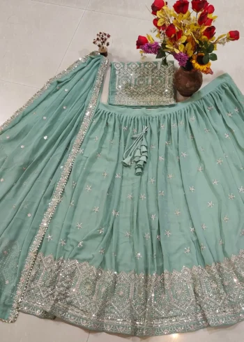 Misty Sea Green Georgette Bridesmaid Lehenga real product