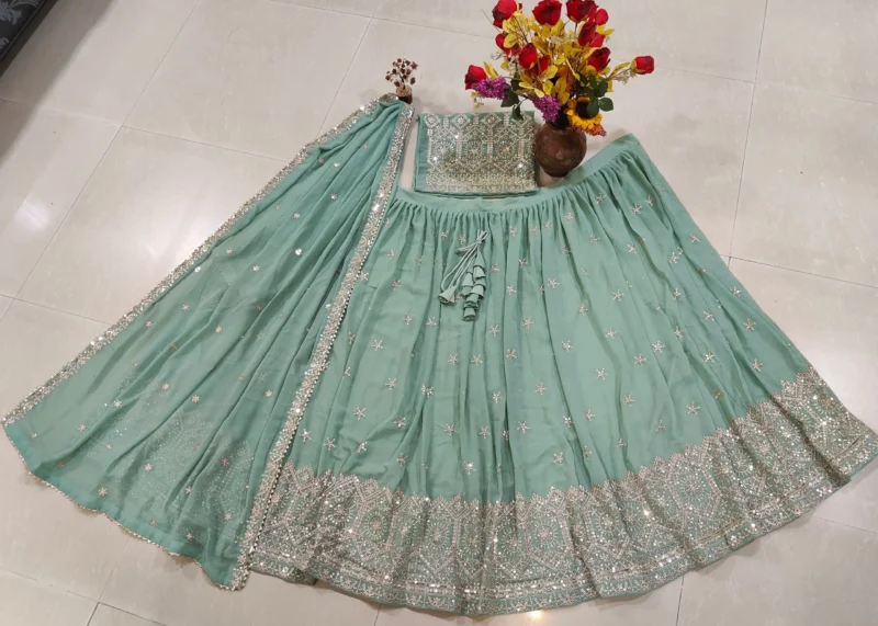 Misty Sea Green Georgette Bridesmaid Lehenga real product