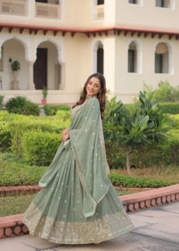 Misty Sea Green Georgette Bridesmaid Lehenga side look