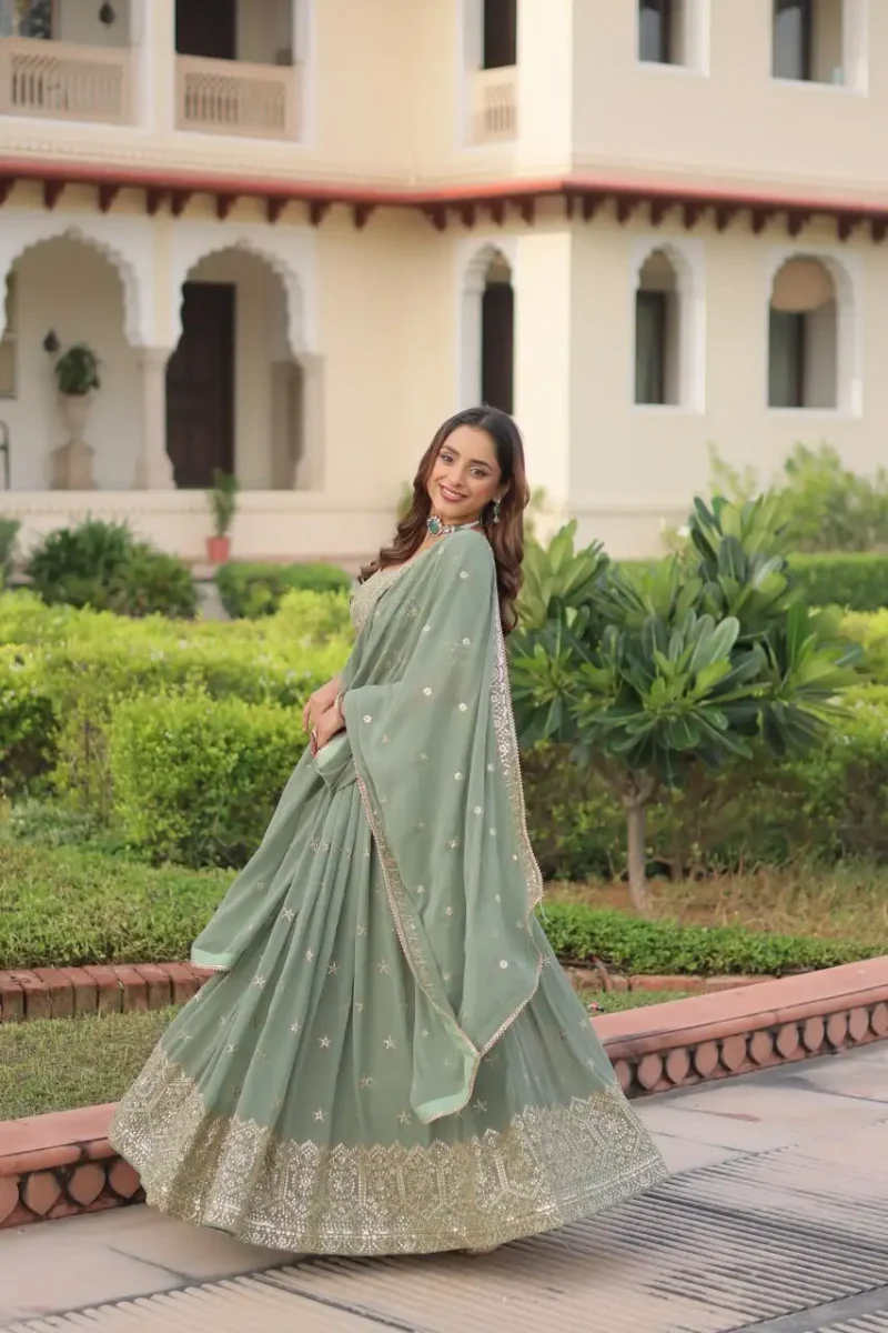 Misty Sea Green Georgette Bridesmaid Lehenga side look