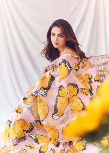 Multicolour Printed Organza Party Lehenga close