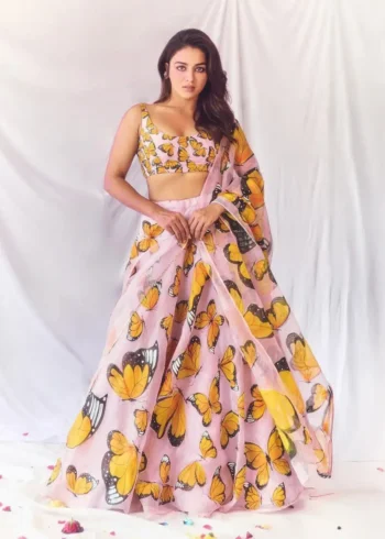 Multicolour Printed Organza Party Lehenga full