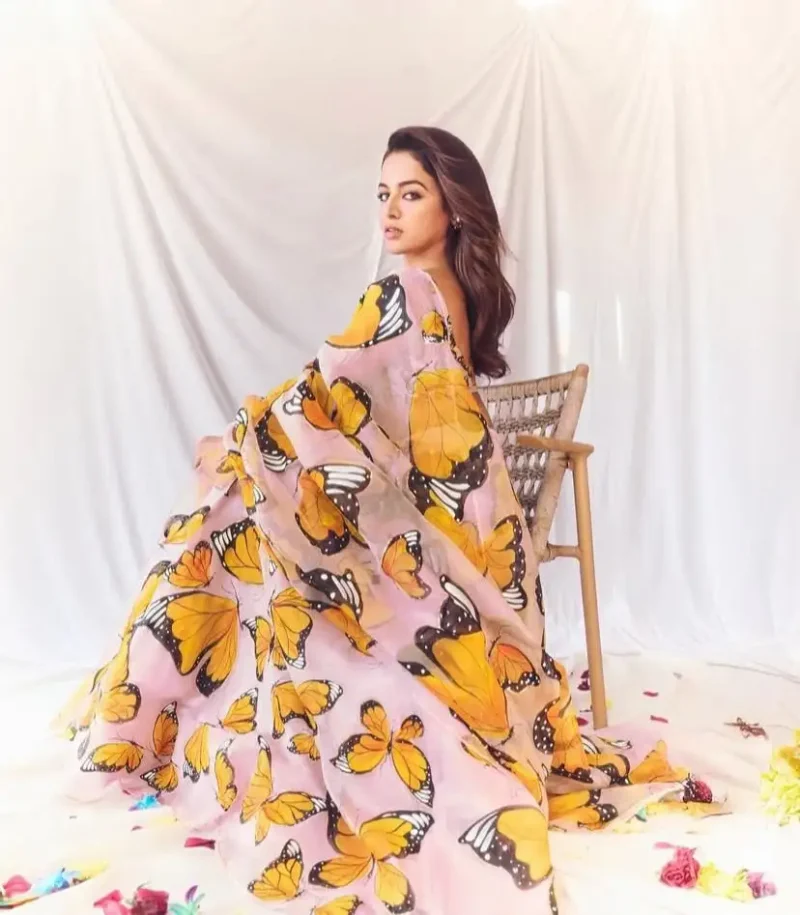 Multicolour Printed Organza Party Lehenga side