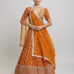 Orange Colour Georgette Haldi Lehenga front look