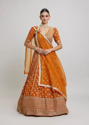 Orange Colour Georgette Haldi Lehenga front look
