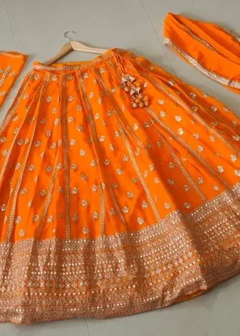 Orange Colour Georgette Haldi Lehenga real product look