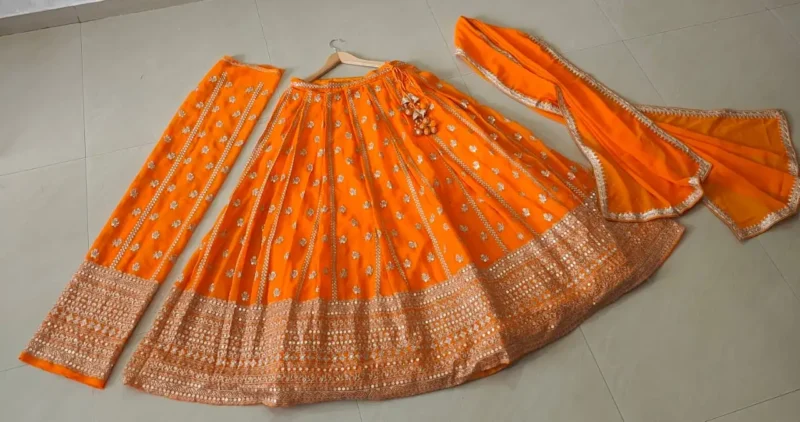 Orange Colour Georgette Haldi Lehenga real product look