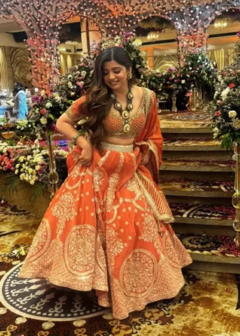 Orange Colour Georgette Wedding Lehenga fit