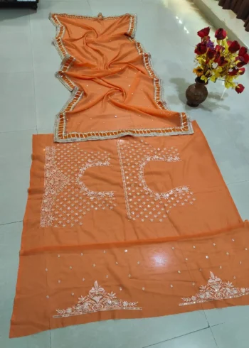 Orange Colour Georgette Wedding Lehenga blouse work details