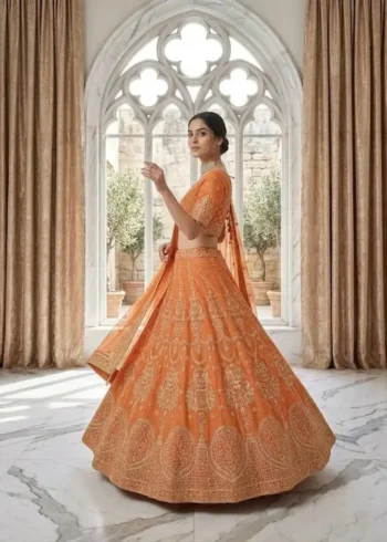 Orange Colour Georgette Wedding Lehenga side