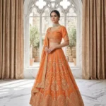 Orange Colour Georgette Wedding Lehenga front look