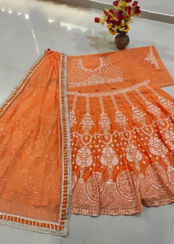 Orange Colour Georgette Wedding Lehenga real product