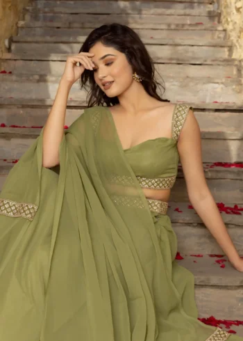 Pastel Green Faux Georgette Bridesmaid Lehenga close look
