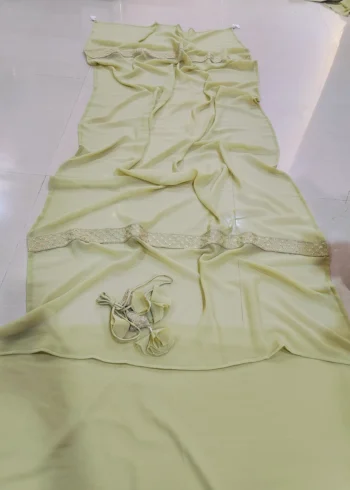 Pastel Green Faux Georgette Bridesmaid Lehenga open real dupatta