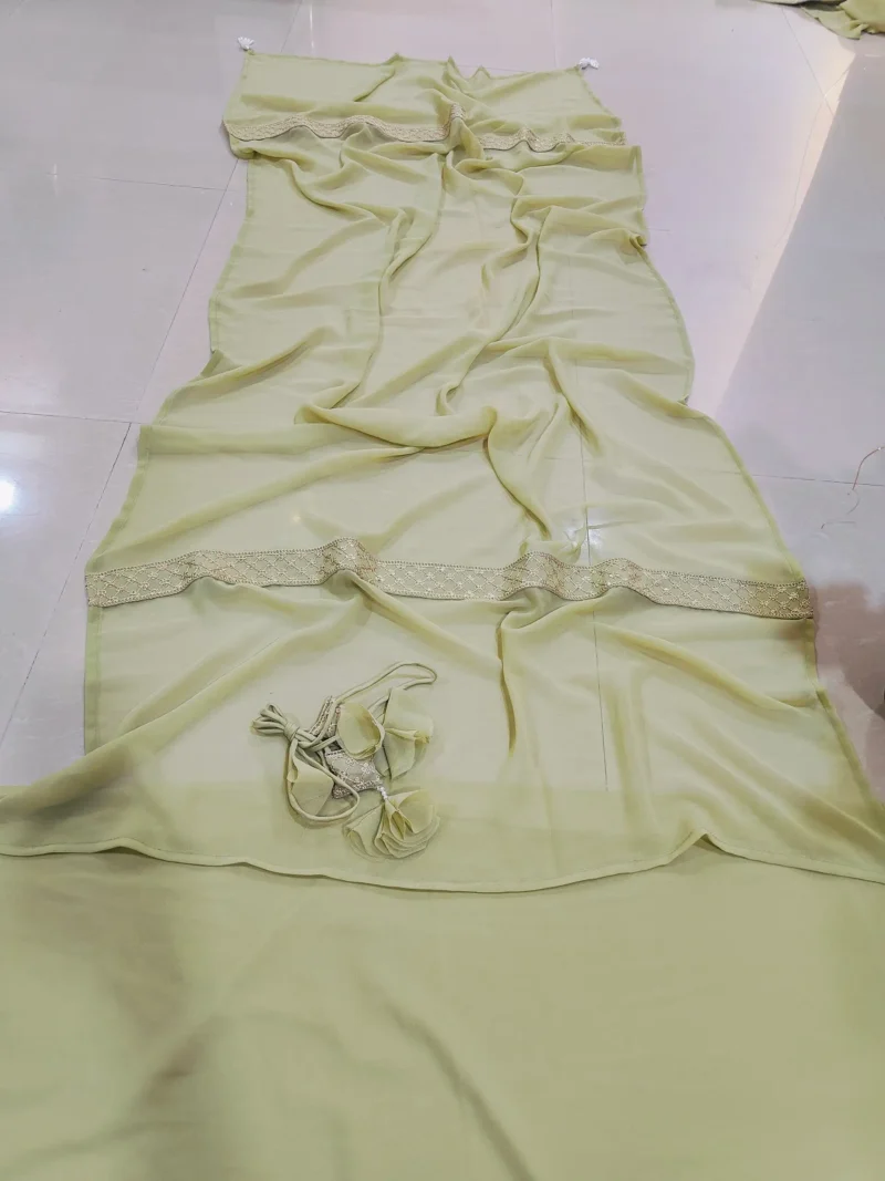 Pastel Green Faux Georgette Bridesmaid Lehenga open real dupatta