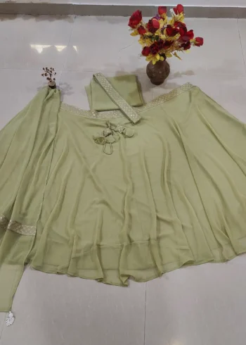Pastel Green Faux Georgette Bridesmaid Lehenga real product