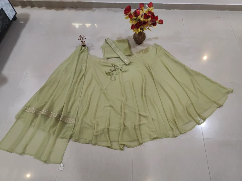 Pastel Green Faux Georgette Bridesmaid Lehenga real product